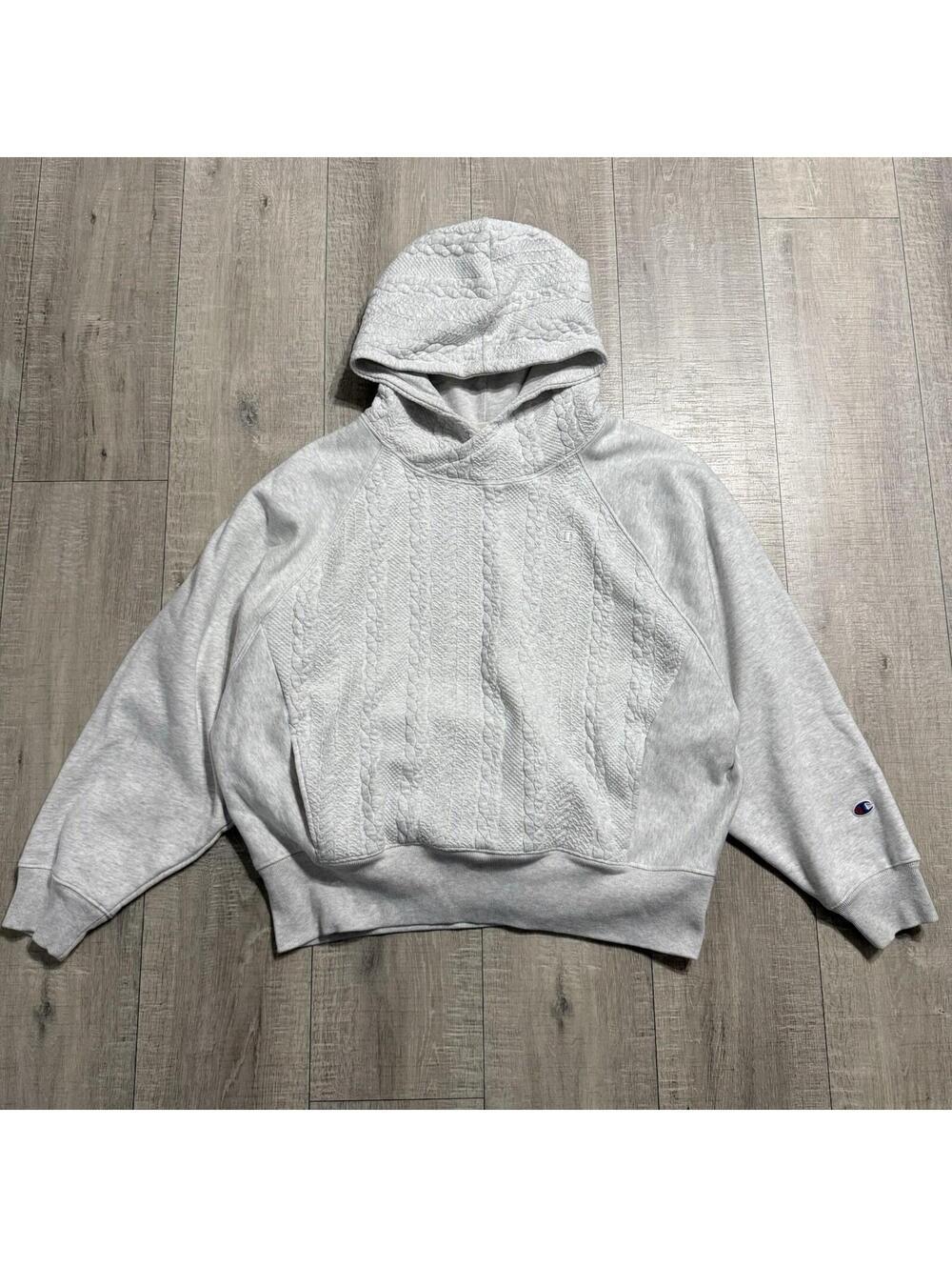 Champion Reverse Weave Hoodie Cable Knit Textured Gray W0164 Women Size XL - Picture 2 of 12